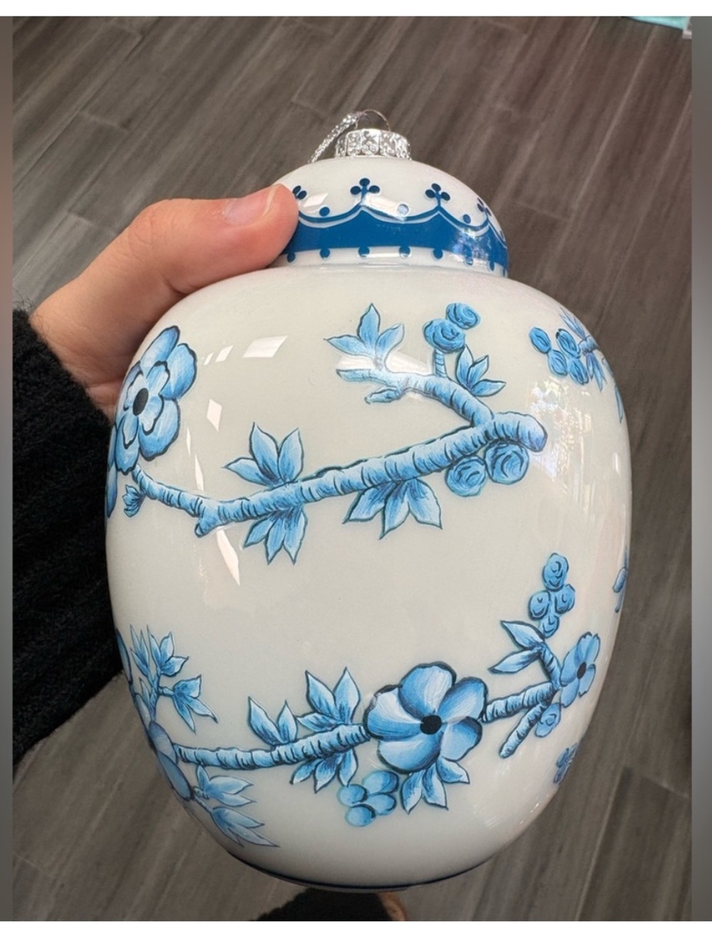Blue Floral Ginger Jar ornament- White and Blue from raz imports